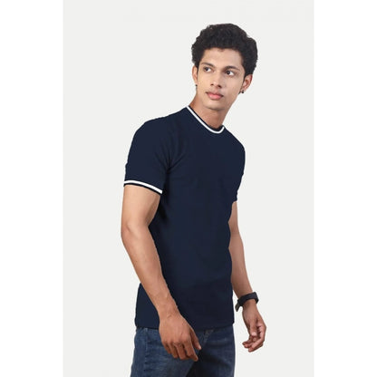 Generic Men's��Casual Half sleeve Solid��Polyester Crew Neck T-shirt (Navy)
