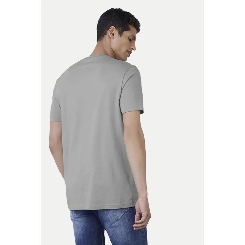 Generic Men's��Casual Half sleeve Printed Polyester Crew Neck T-shirt (Grey)