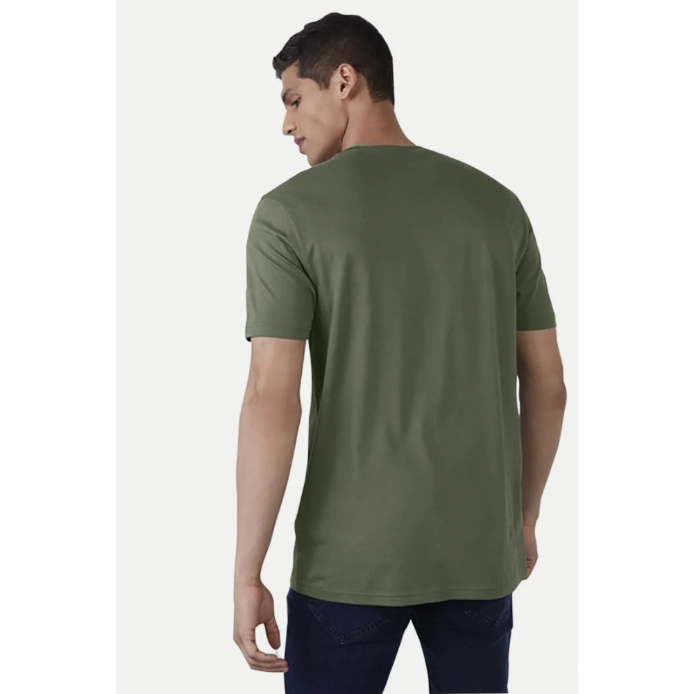 Generic Men's��Casual Half sleeve Printed Cotton Crew Neck T-shirt (Military Green)