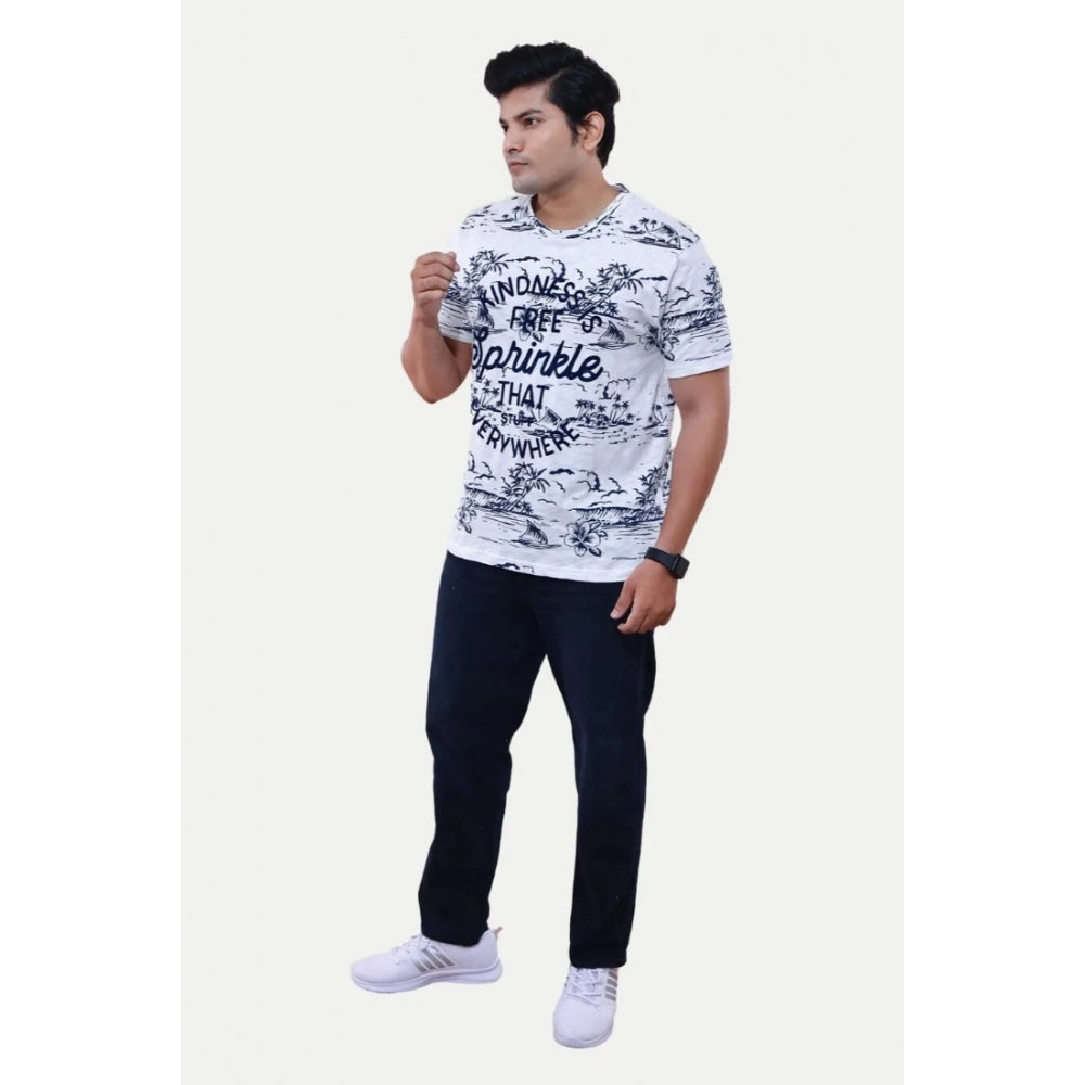 Generic Men's��Casual Half sleeve Graphic Printed Cotton Round Neck T-shirt (White)