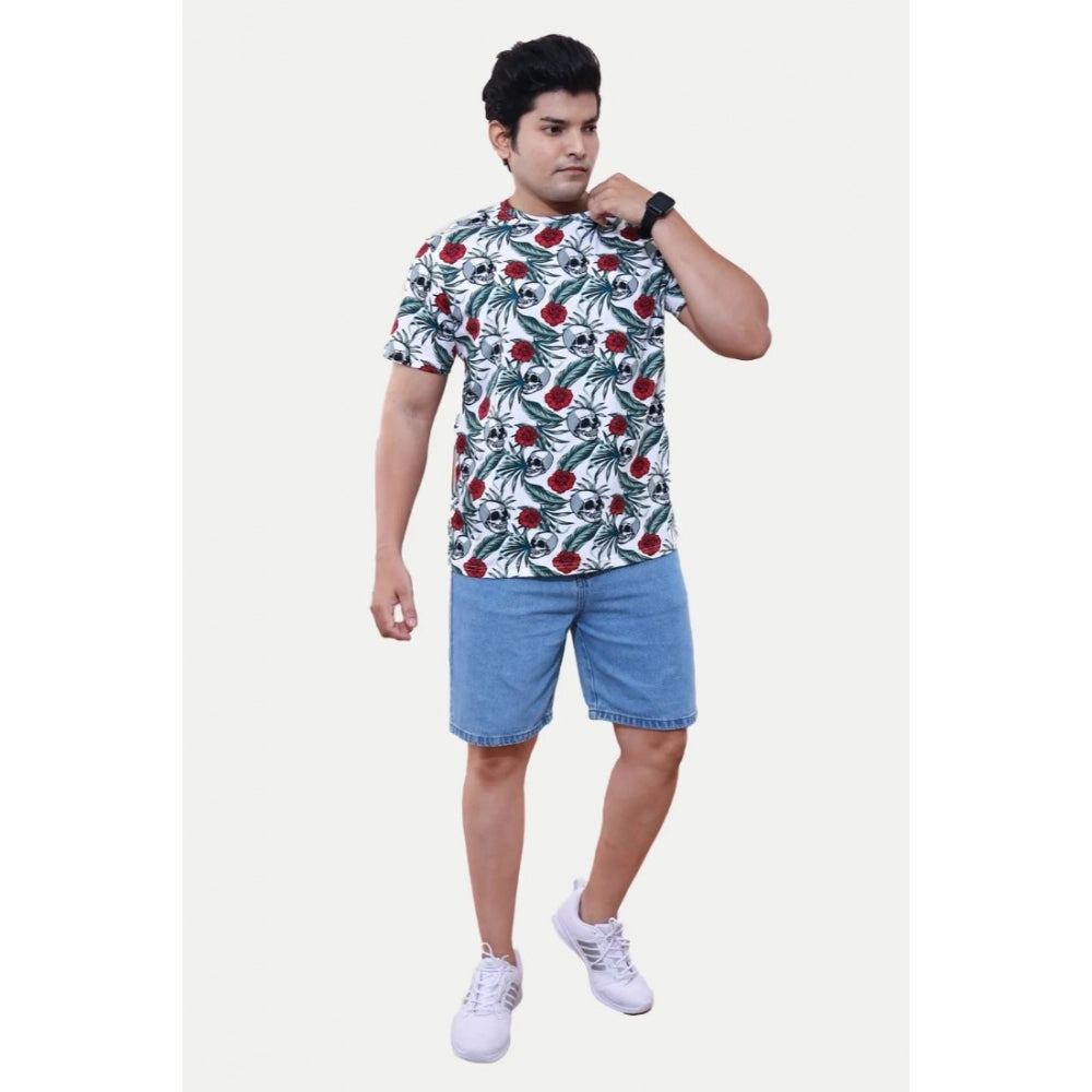 Generic Men's��Casual Half sleeve Floral Printed Cotton Crew Neck T-shirt (White)