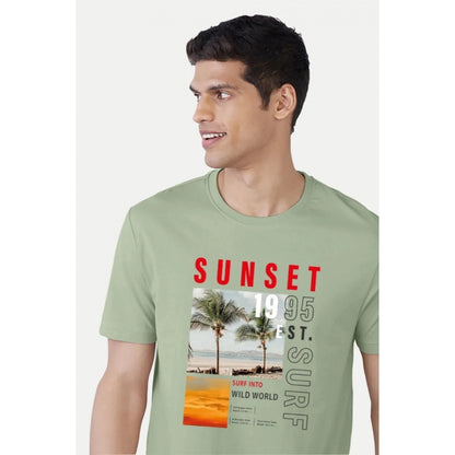 Generic Men's��Casual Half sleeve Digital Printed Cotton Crew Neck T-shirt (Pista)