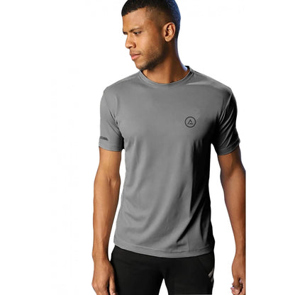 Generic Men's��Casual Half sleeve Solid��Polyester Crew Neck T-shirt (Grey)