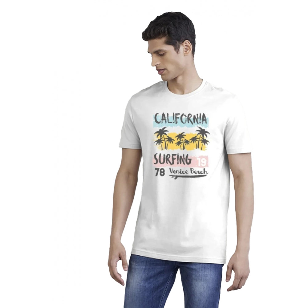 Generic Men's��Casual Half sleeve Printed Polyester Crew Neck T-shirt (White)