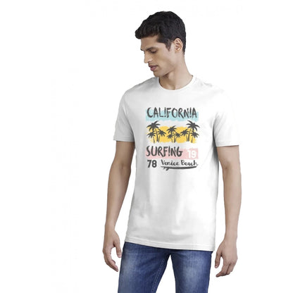 Generic Men's��Casual Half sleeve Printed Polyester Crew Neck T-shirt (White)