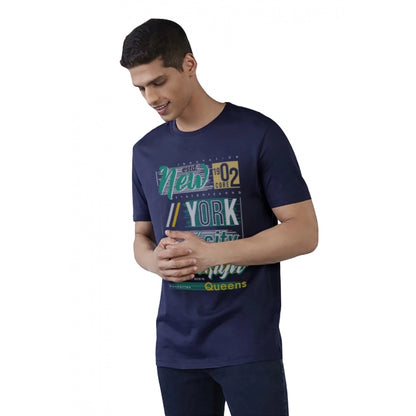 Generic Men's��Casual Half sleeve Printed Polyester Crew Neck T-shirt (Navy)
