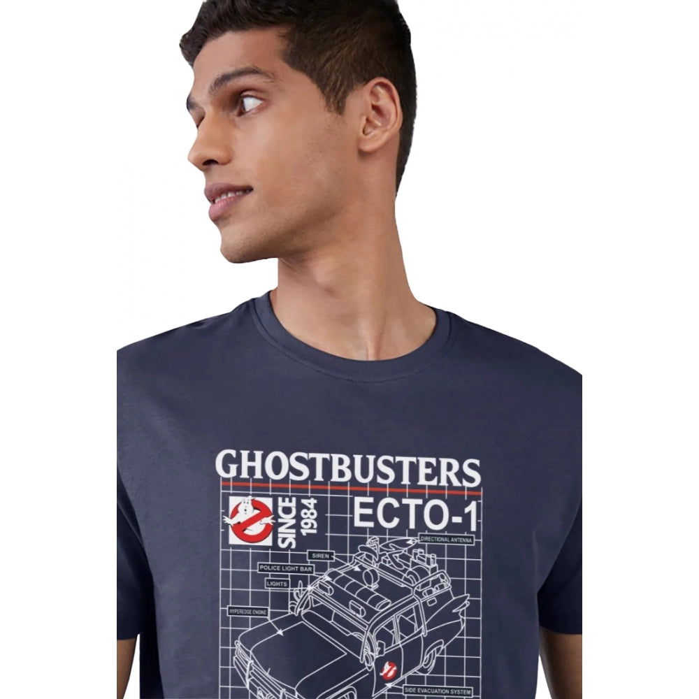 Generic Men's��Casual Half sleeve Printed Polyester Crew Neck T-shirt (Blue)