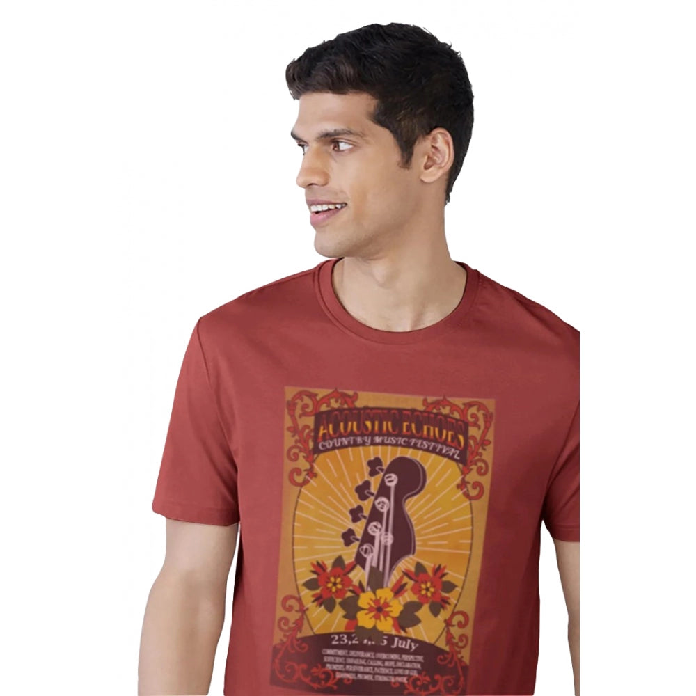 Generic Men's��Casual Half sleeve Printed Polyester Crew Neck T-shirt (Red)
