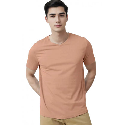 Generic Men's��Casual Half sleeve Solid��Cotton V Neck T-shirt (Peach)