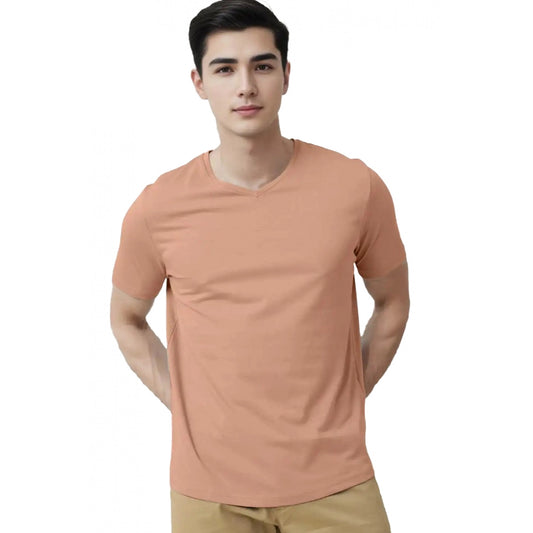 Generic Men's��Casual Half sleeve Solid��Cotton V Neck T-shirt (Peach)