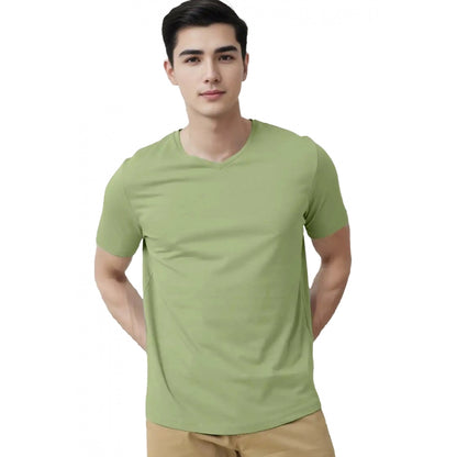 Generic Men's��Casual Half sleeve Solid��Cotton V Neck T-shirt (Pista)