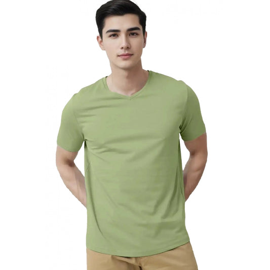 Generic Men's��Casual Half sleeve Solid��Cotton V Neck T-shirt (Pista)