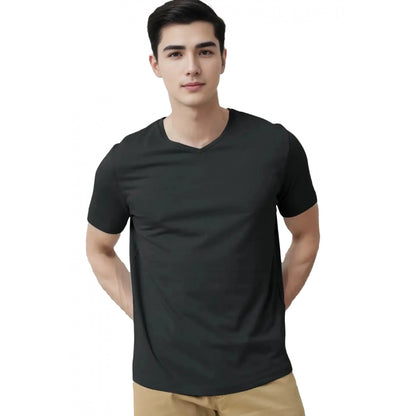 Generic Men's��Casual Half sleeve Solid��Cotton V Neck T-shirt (Black)