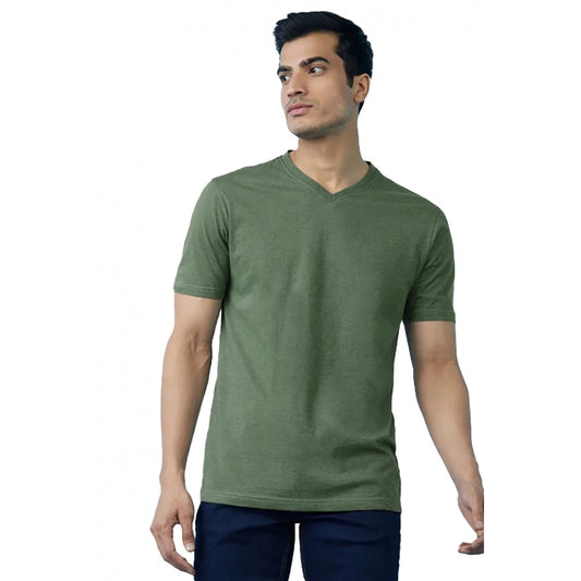 Generic Men's��Casual Half sleeve Solid��Cotton V Neck T-shirt (Green)