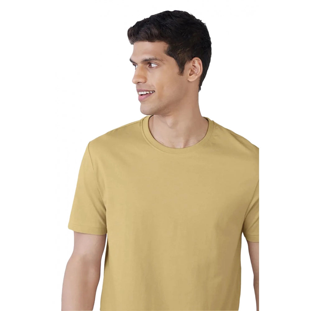 Generic Men's��Casual Half sleeve Solid��Polyester Crew Neck T-shirt (Sand)