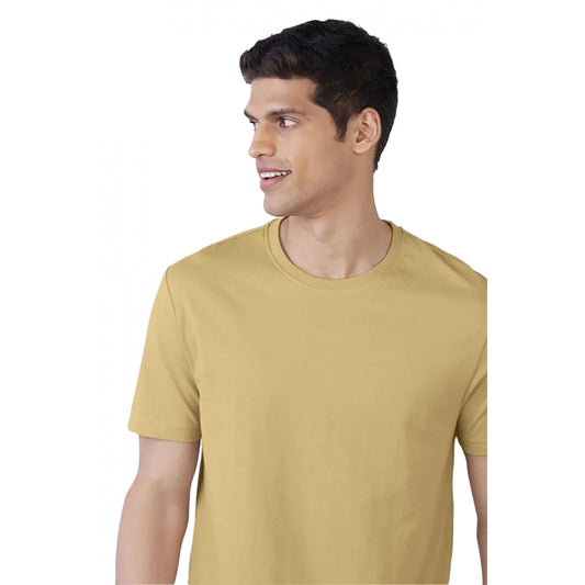 Generic Men's��Casual Half sleeve Solid��Polyester Crew Neck T-shirt (Sand)