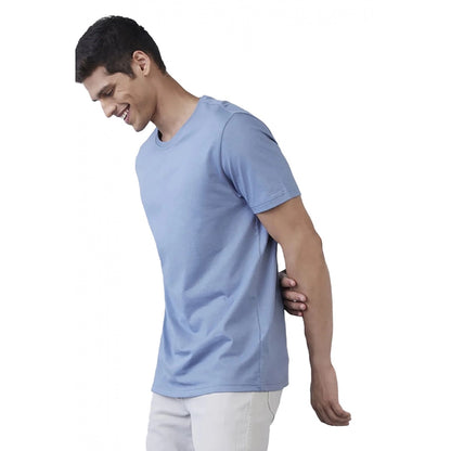 Generic Men's��Casual Half sleeve Solid��Polyester Crew Neck T-shirt (Light Blue)