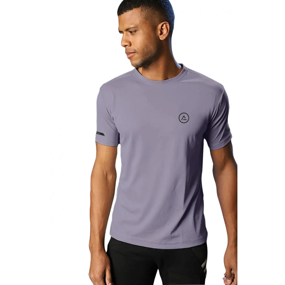 Generic Men's��Casual Half sleeve Solid��Polyester Crew Neck T-shirt (Lilac)