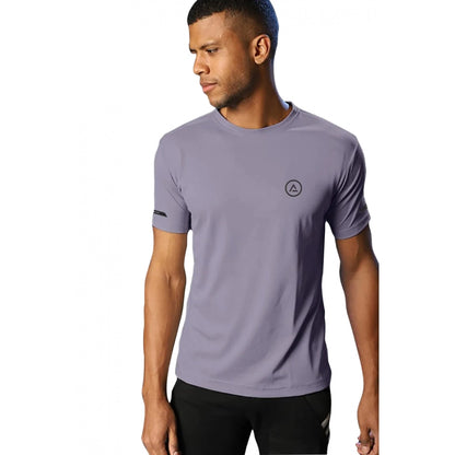 Generic Men's��Casual Half sleeve Solid��Polyester Crew Neck T-shirt (Lilac)