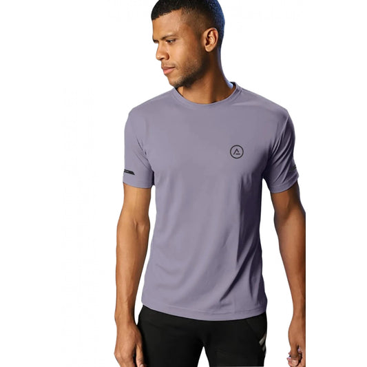 Generic Men's��Casual Half sleeve Solid��Polyester Crew Neck T-shirt (Lilac)