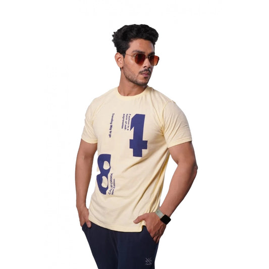 Generic Men's��Casual Half sleeve Printed Cotton Crew Neck T-shirt (Beige)