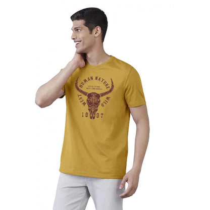 Generic Men's��Casual Half sleeve Printed Polyester Crew Neck T-shirt (Mustard)