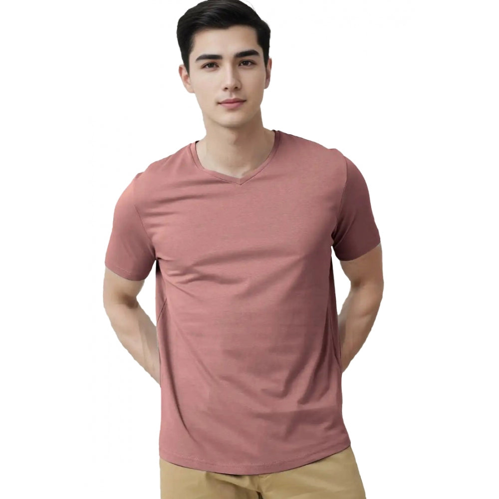 Generic Men's��Casual Half sleeve Solid��Cotton V Neck T-shirt (Onion)