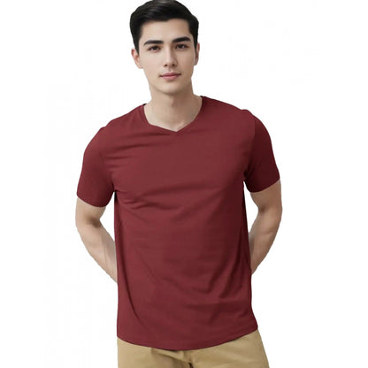 Generic Men's��Casual Half sleeve Solid��Cotton V Neck T-shirt (Maroon)