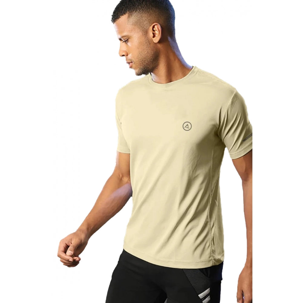 Generic Men's��Casual Half sleeve Solid��Polyester Crew Neck T-shirt (Sand)