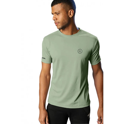 Generic Men's��Casual Half sleeve Solid��Polyester Crew Neck T-shirt (Pista)