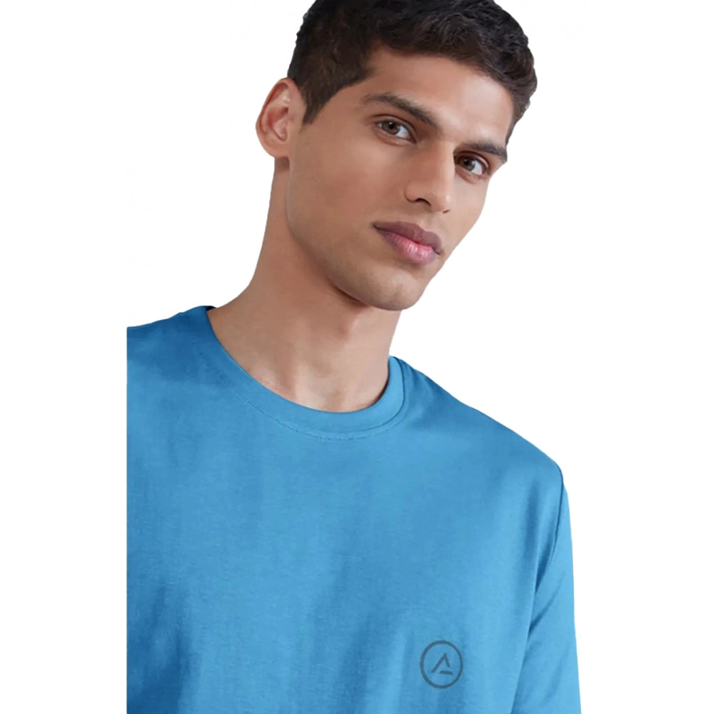 Generic Men's��Casual Half sleeve Solid��Polyester Crew Neck T-shirt (Light Blue)