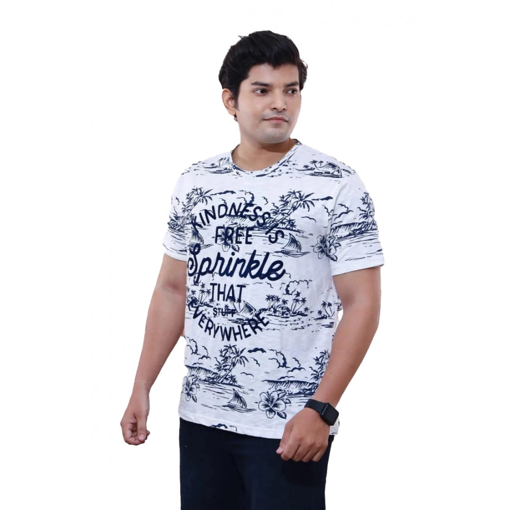 Generic Men's��Casual Half sleeve Graphic Printed Cotton Round Neck T-shirt (White)