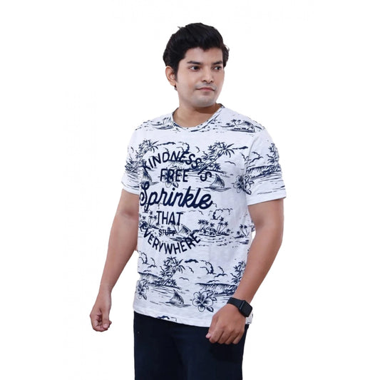 Generic Men's��Casual Half sleeve Graphic Printed Cotton Round Neck T-shirt (White)