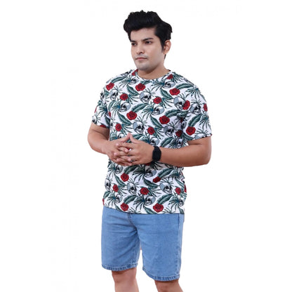 Generic Men's��Casual Half sleeve Floral Printed Cotton Crew Neck T-shirt (White)