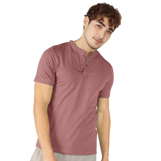 Generic Men's��Casual Half sleeve Solid��Cotton Henley Neck T-shirt (Onion)
