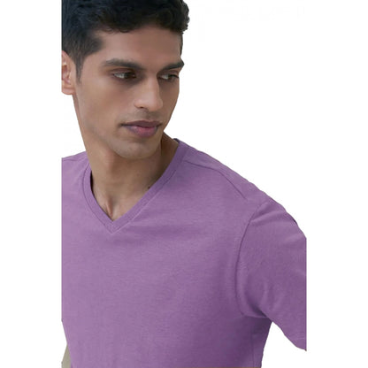 Generic Men's��Casual Half sleeve Solid��Cotton V Neck T-shirt (Lilac)