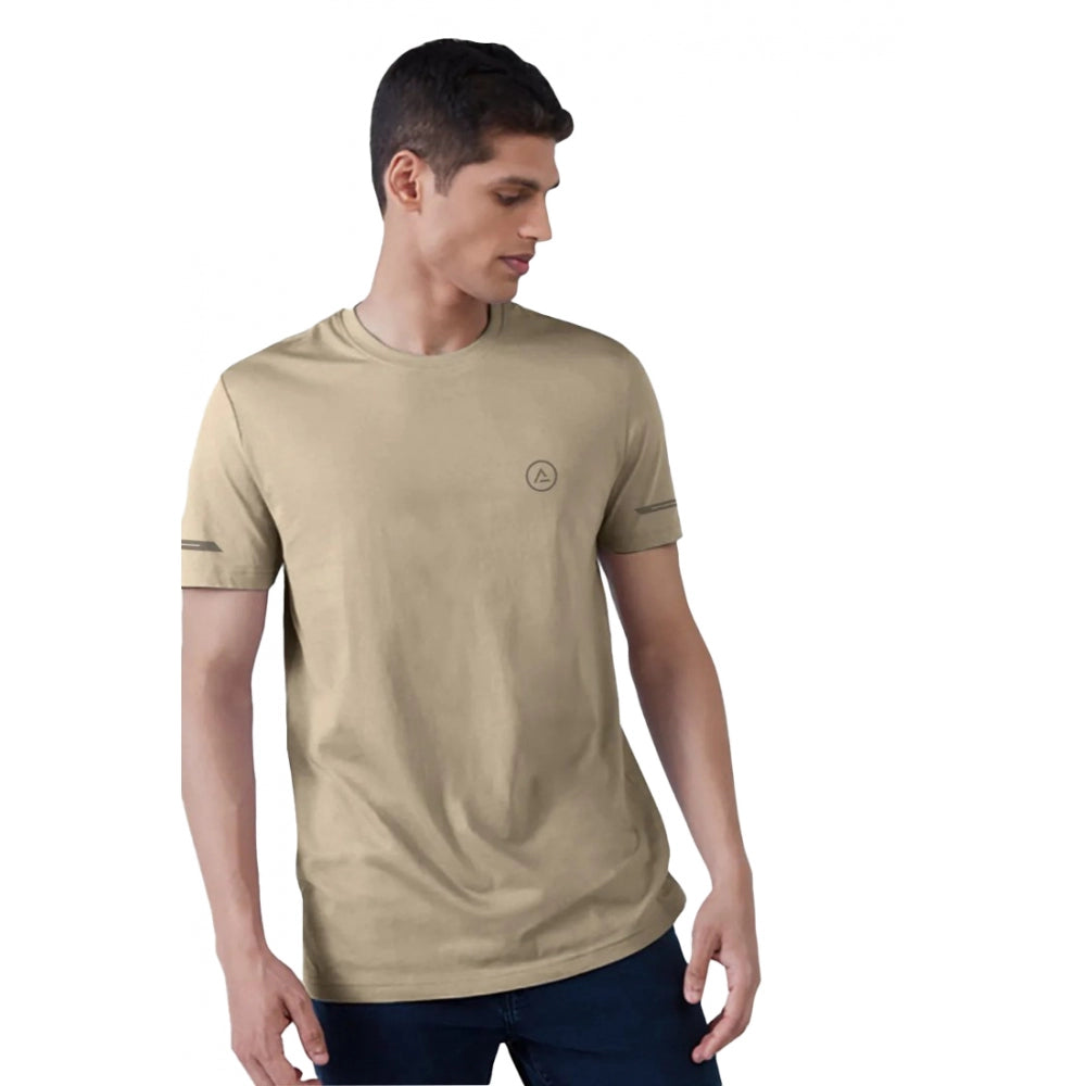 Generic Men's��Casual Half sleeve Solid��Polyester Crew Neck T-shirt (Beige)