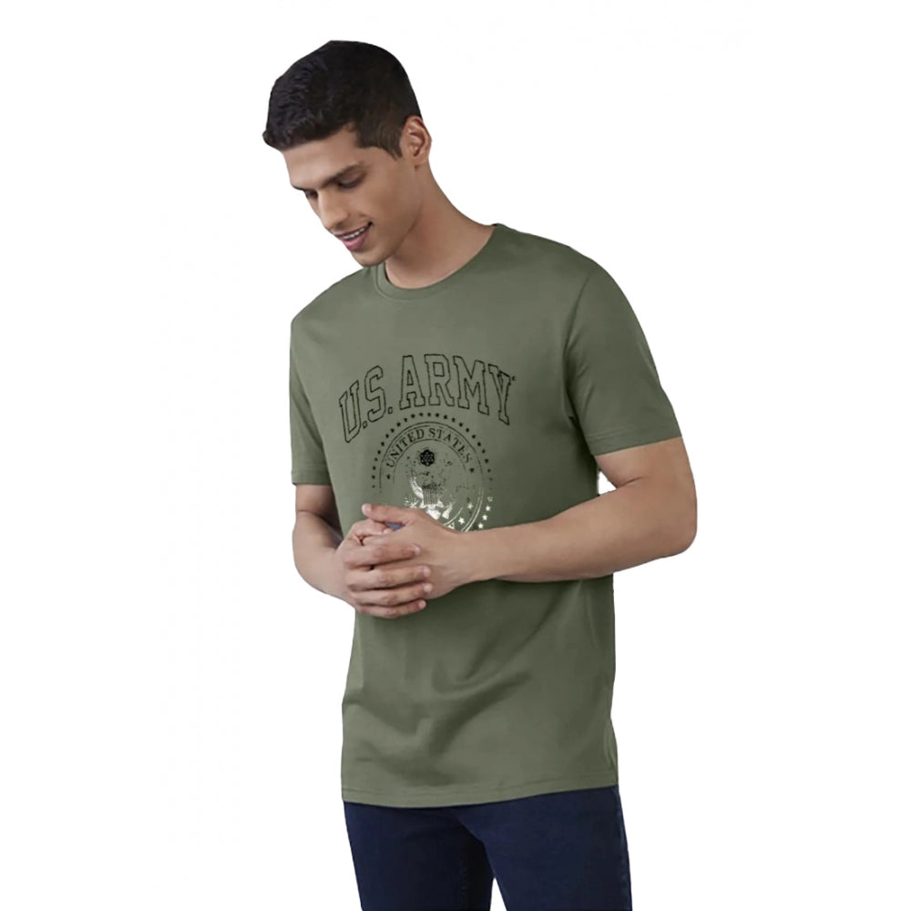 Generic Men's��Casual Half sleeve Printed Cotton Crew Neck T-shirt (Military Green)