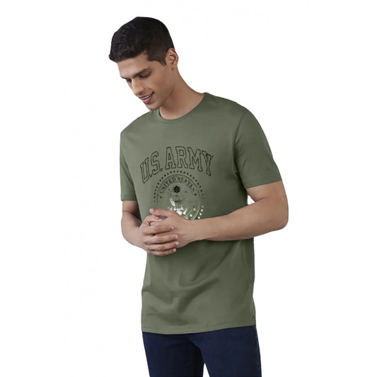 Generic Men's��Casual Half sleeve Printed Cotton Crew Neck T-shirt (Military Green)