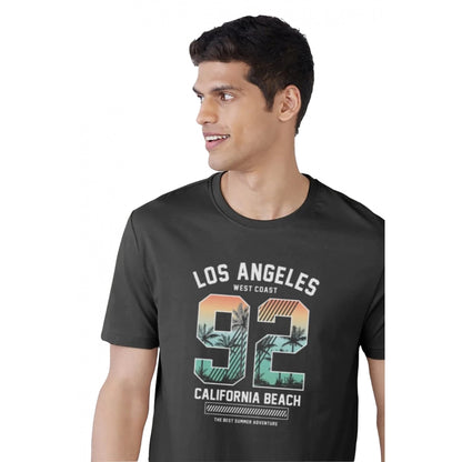Generic Men's��Casual Half sleeve Printed Polyester Crew Neck T-shirt (Black)