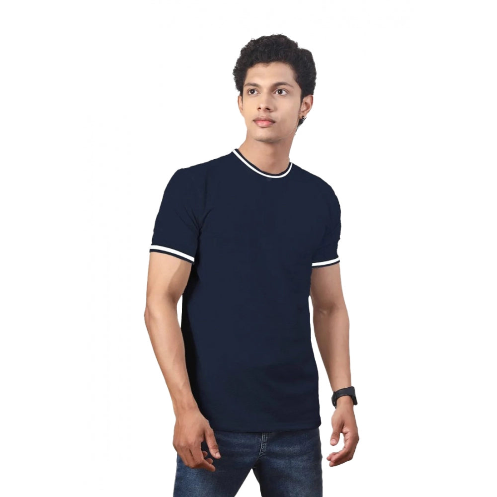 Generic Men's��Casual Half sleeve Solid��Polyester Crew Neck T-shirt (Navy)