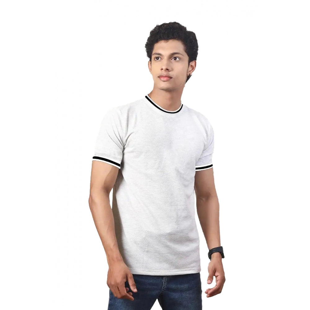 Generic Men's��Casual Half sleeve Solid��Polyester Crew Neck T-shirt (Ecru)