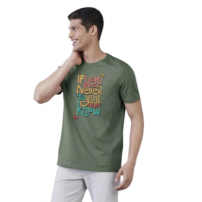Generic Men's��Casual Half sleeve Printed Polyester Crew Neck T-shirt (Green)