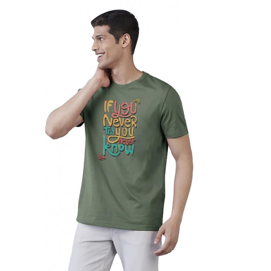Generic Men's��Casual Half sleeve Printed Polyester Crew Neck T-shirt (Green)