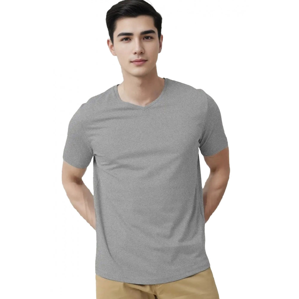 Generic Men's��Casual Half sleeve Solid��Cotton V Neck T-shirt (Grey Melange)