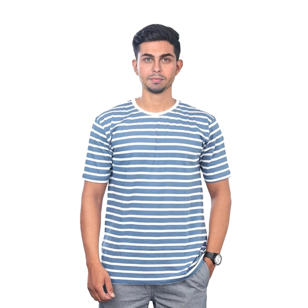 Generic Men's��Casual Half sleeve Stripped Cotton Crew Neck T-shirt (Blue)