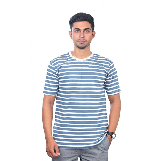 Generic Men's��Casual Half sleeve Stripped Cotton Crew Neck T-shirt (Blue)
