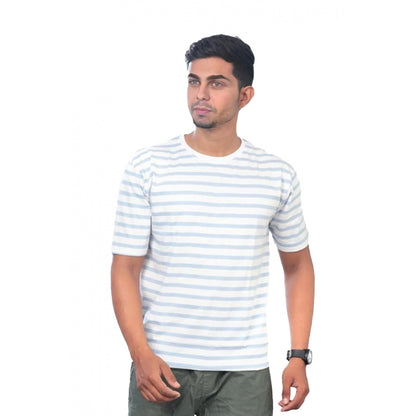 Generic Men's��Casual Half sleeve Stripped Cotton Crew Neck T-shirt (White)