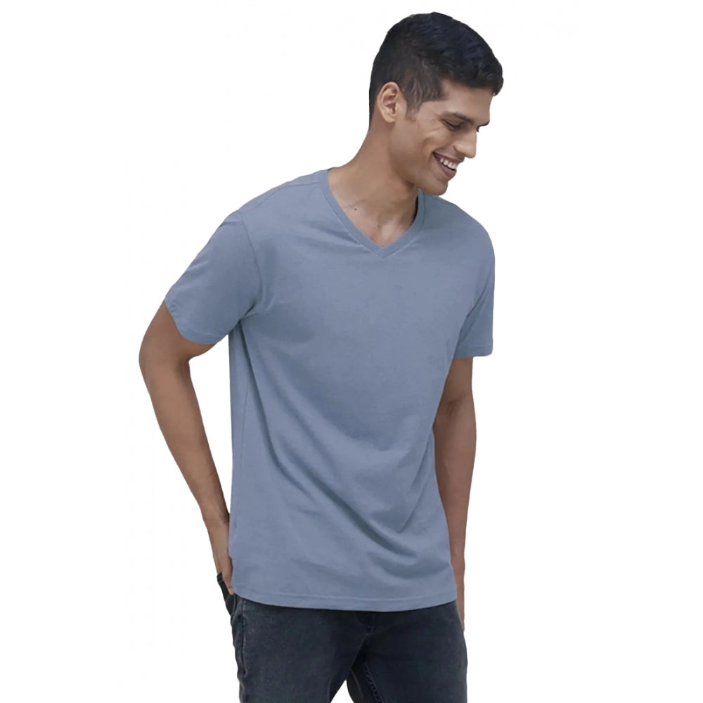 Generic Men's��Casual Half sleeve Solid��Cotton V Neck T-shirt (Blue)