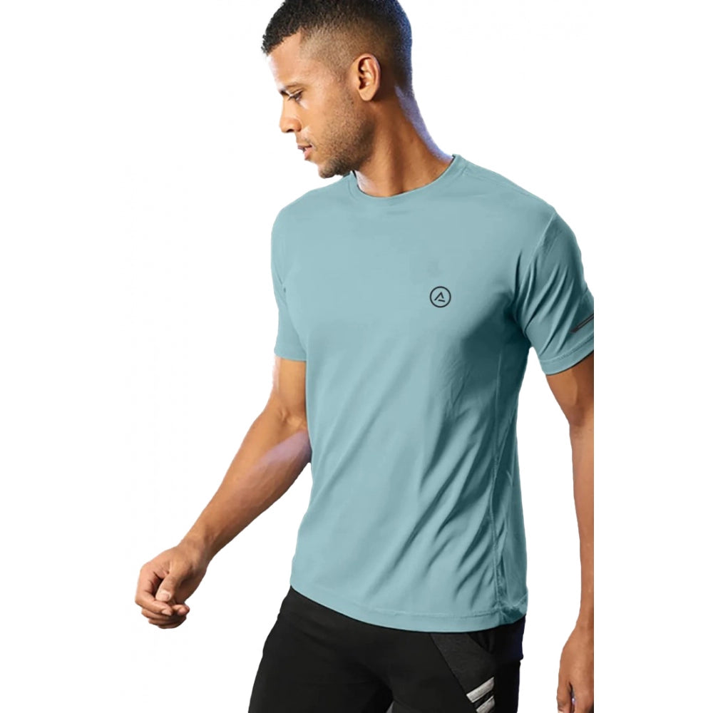 Generic Men's��Casual Half sleeve Solid��Polyester Crew Neck T-shirt (Turquoise Blue)